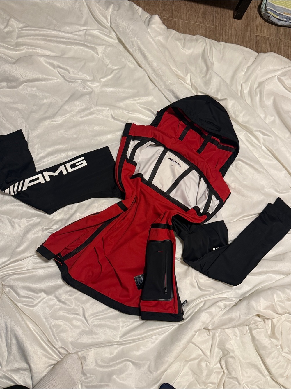 Mercedes AMG Petronas Red and Black Hooded Raincoat Jacket